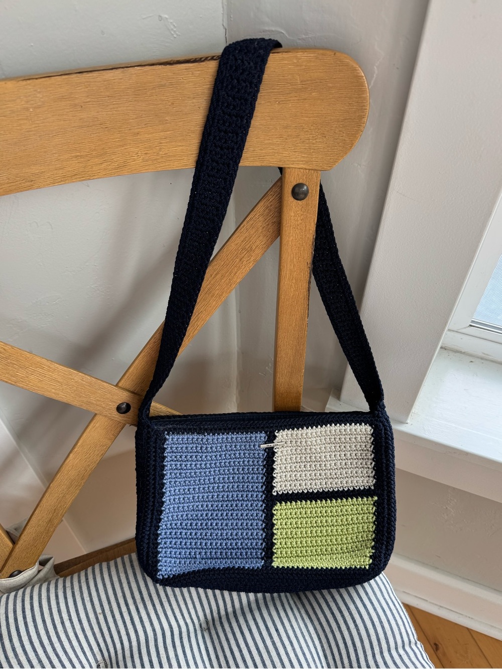 The Sak Crochet Shoulder Bag in Black, Light Blue, Cream & Lime